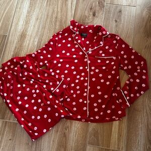 Kate Spade 2-Piece Sleepwear Long-Sleeve Top and Pajama Pants Set Red & White S